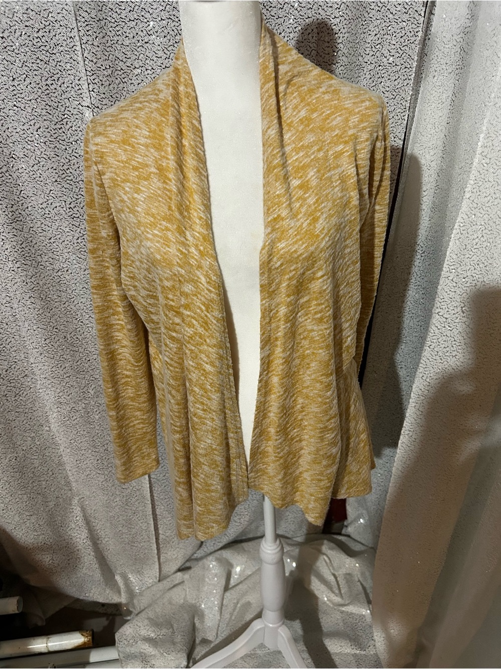 Cotton Emporium Marled Mustard Open-Front Cardigan